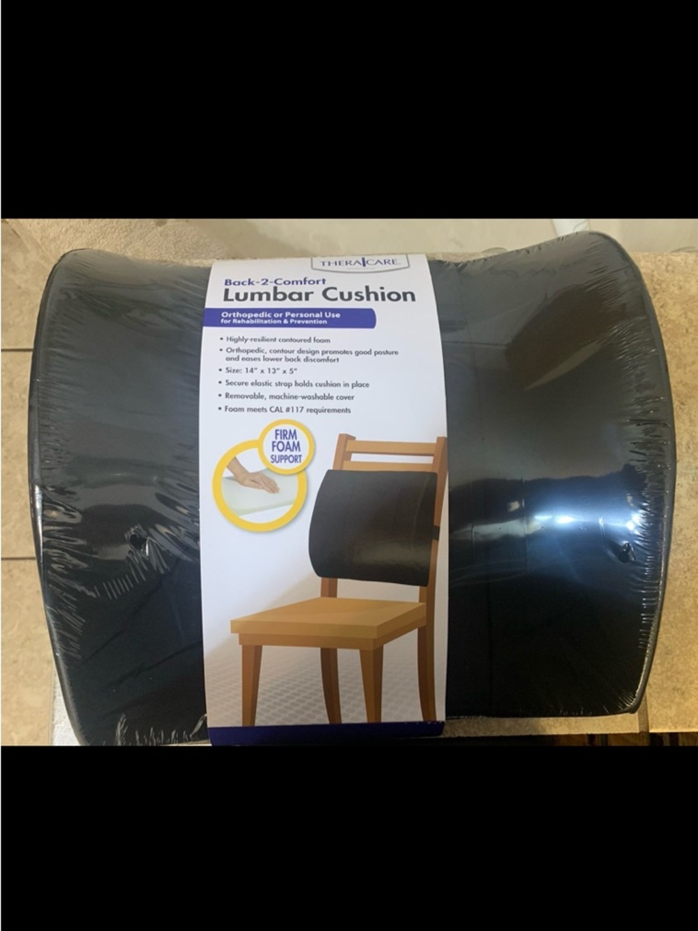 New! THERACARE Back-2 Lumber Black Cushion. Model: 9-021. Measures: 14”x13”x5”.